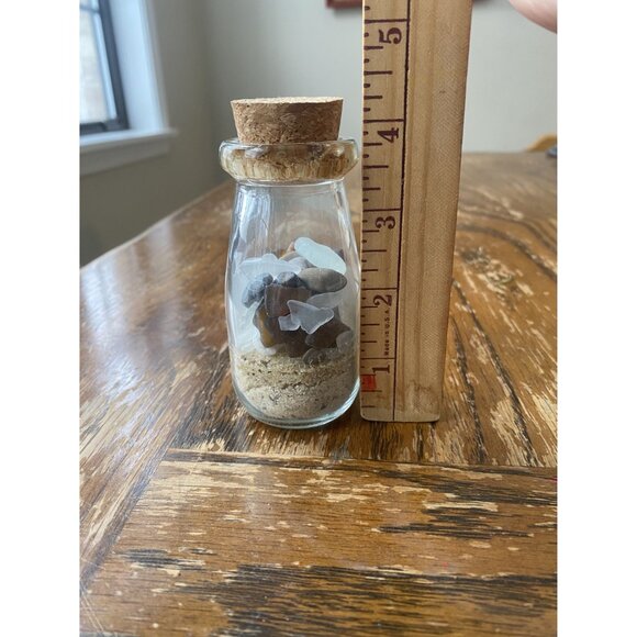 Decorative Glass Bottle With Cork Lid Filled With Sand Sea Glass & Mini Shells - Picture 3 of 6
